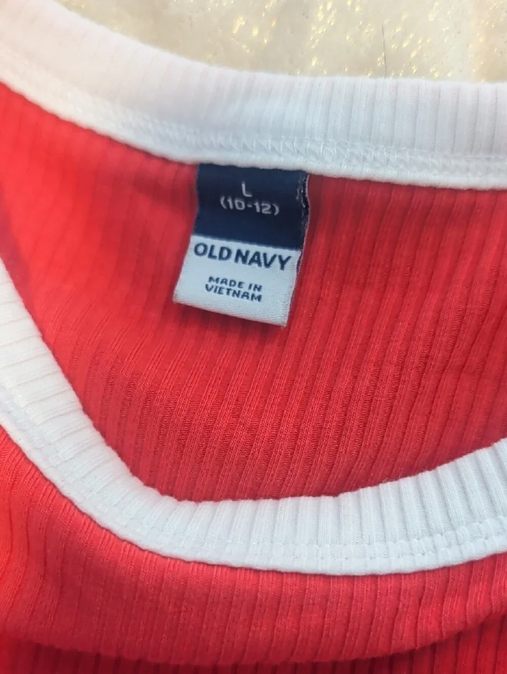 Old Navy Red Ribbed Short Sleeve Tee with White Trim